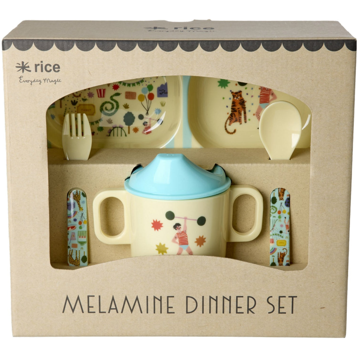Rice Mint Fun Fair Print Melamine Baby Spisesæt I Gaveæske 4 Pcs