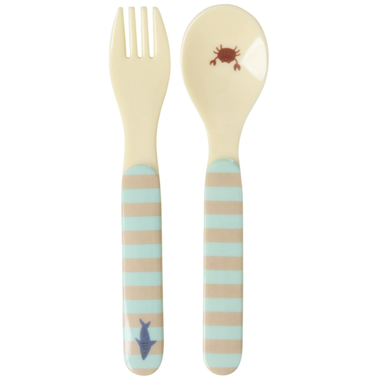Rice Blue Ocean Print Kids Melamine Ske og Gaffel
