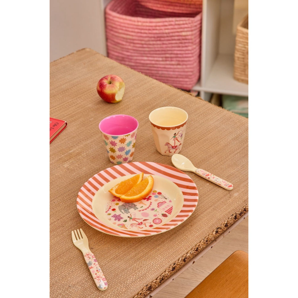 Rice Pink Fun Fair Print Baby Melamine Ske og Gaffel