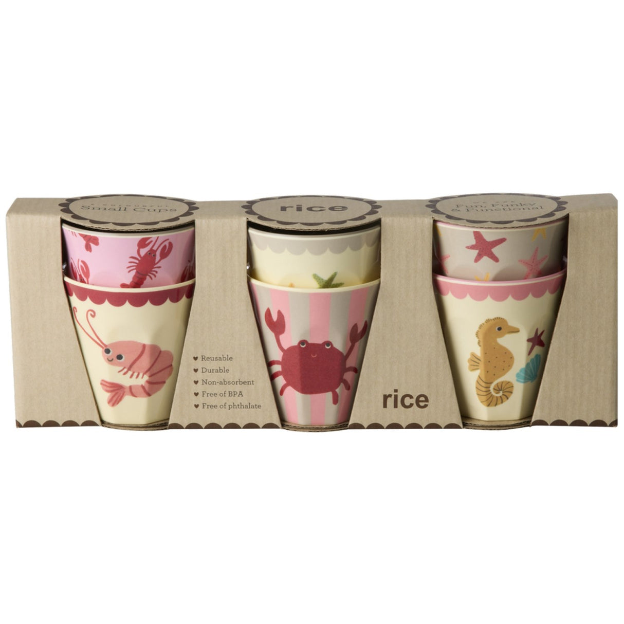 Rice Coral Ocean Print Melamine Kopper Small 6 Pak 160 Ml