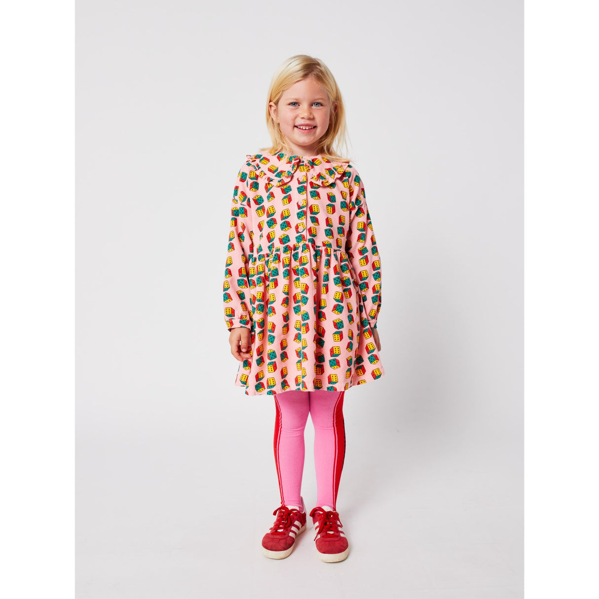 Bobo Choses Pink Dices All Over Micro Corduroy Kjole