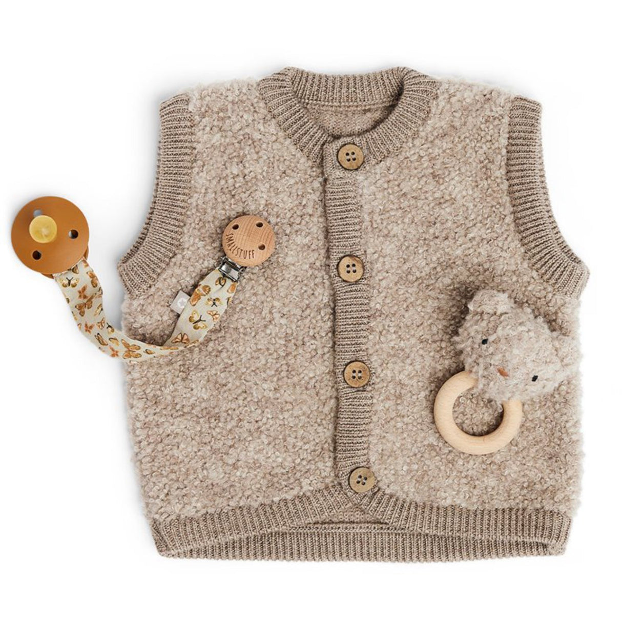 Smallstuff Natur Melange Vest Med Knapper Bouclé Merino Uld