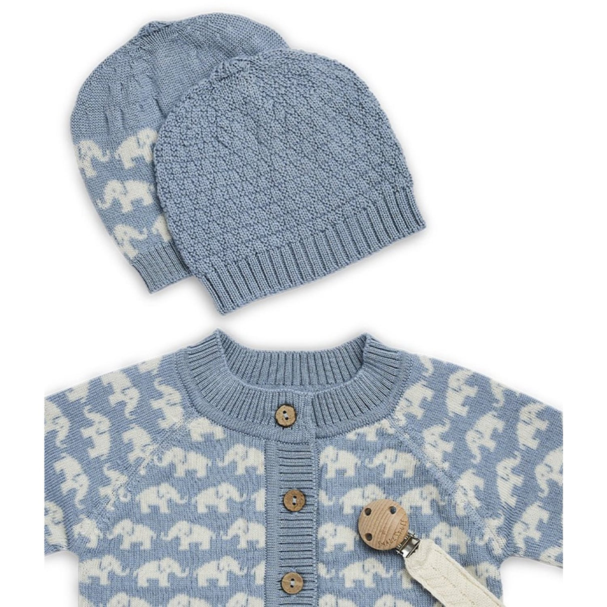 Smallstuff Blue Cardigan Ao Elefanter Merino Uld