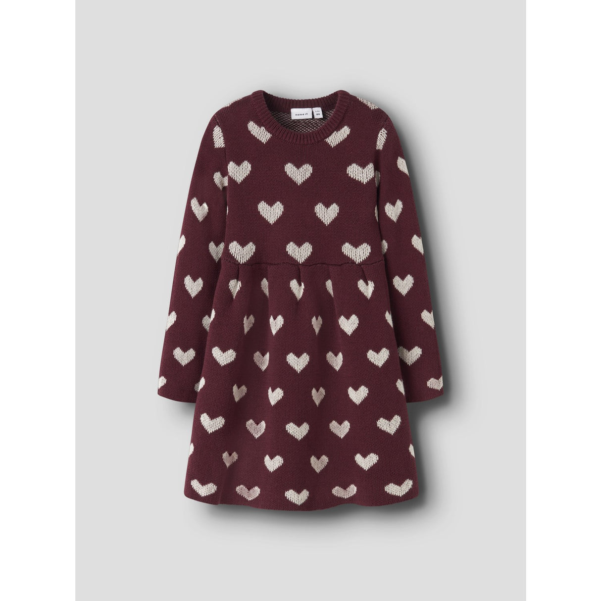 Name It Burgundy Peyote Heart Nmfoana Ls Strik Kjole