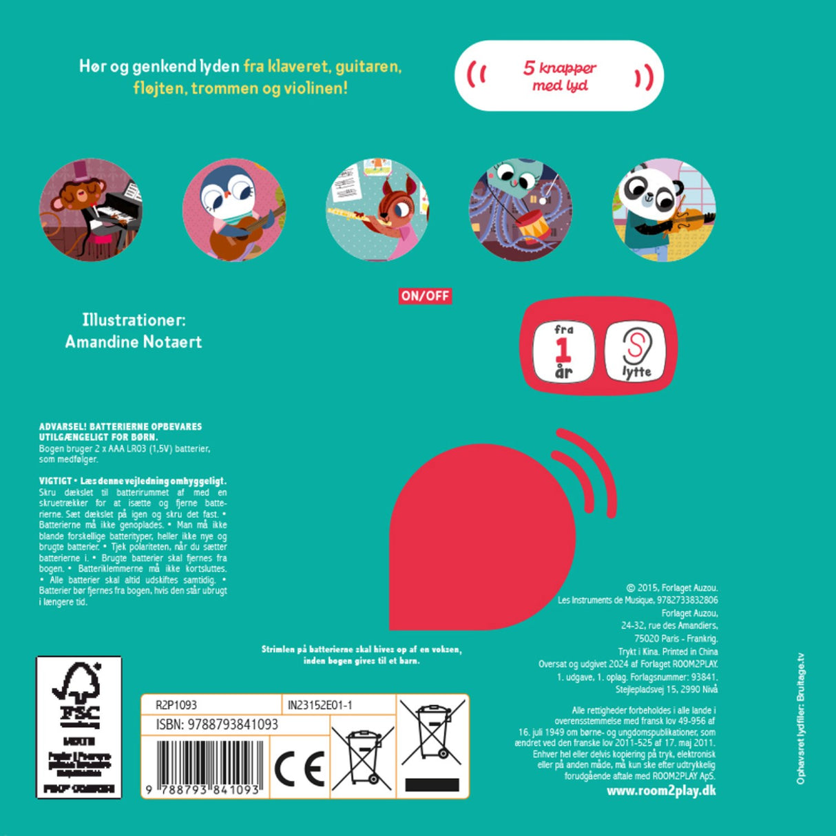 Forlaget Room2Play Pegebog Med Lyd - Musikinstrumenter