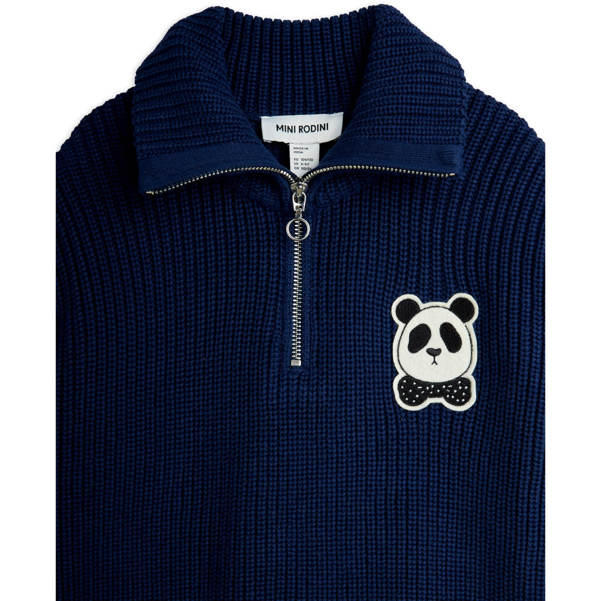 Mini Rodini Blue Panda Patch Chunky Strik Half Zip Sweater
