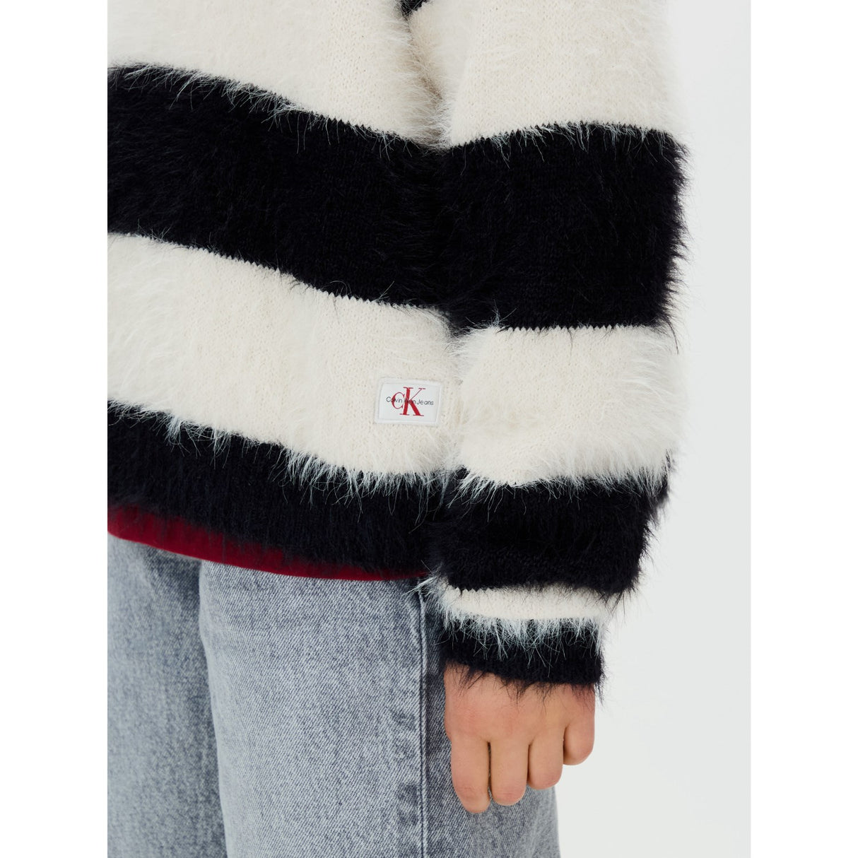 Calvin Klein Whitecap Gray / Ck Black Ck Stripe Cn Sweater