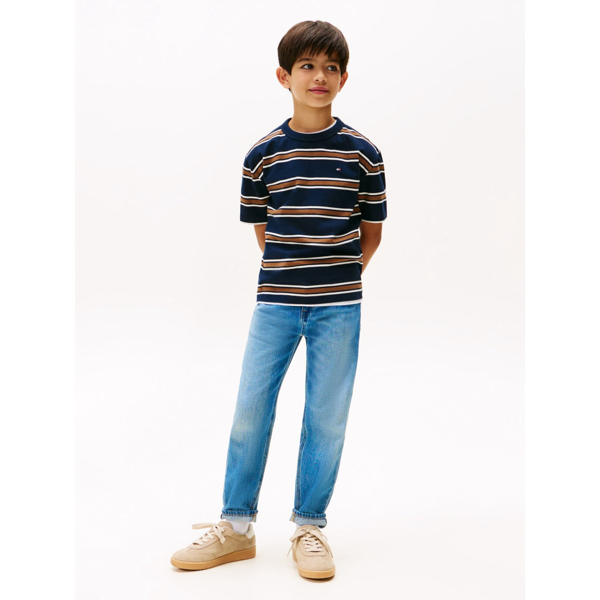 Tommy Hilfiger Navy Multi Stripe Bomuld Stripe Tee Ss