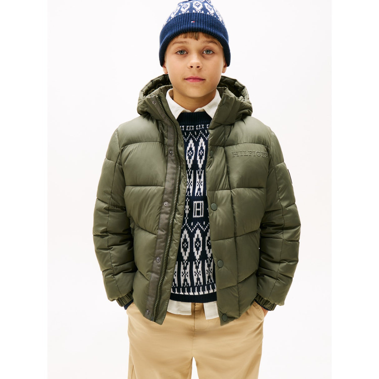 Tommy Hilfiger Pewter Green Matt Og Shine Embossed Jakke