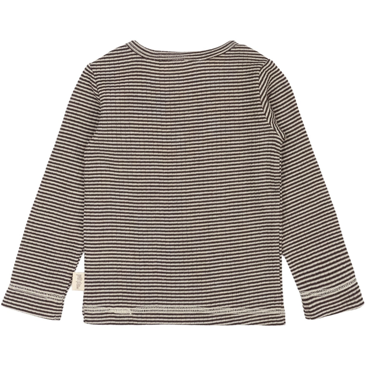Petit Piao Coffee Bean/Dark Off White PPDante T-Shirt L/S Meriono Uld Striped