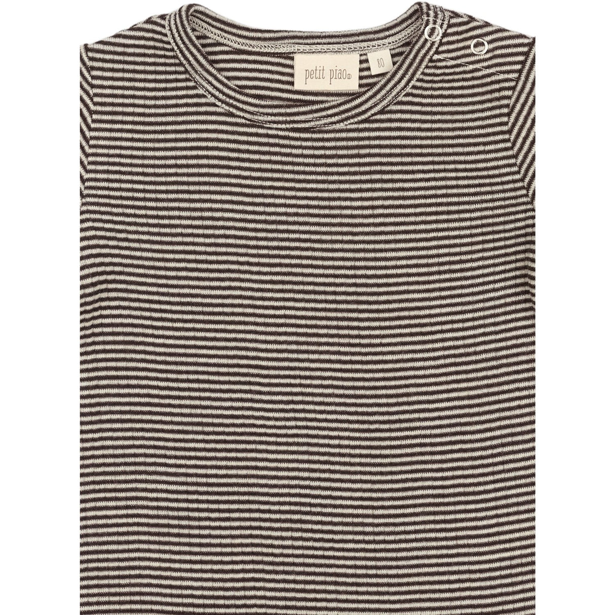 Petit Piao Coffee Bean/Dark Off White PPDante T-Shirt L/S Meriono Uld Striped