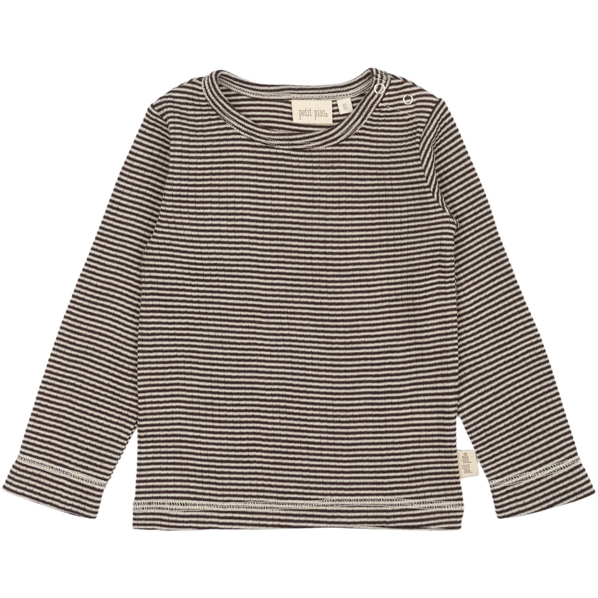 Petit Piao Coffee Bean/Dark Off White PPDante T-Shirt L/S Meriono Uld Striped