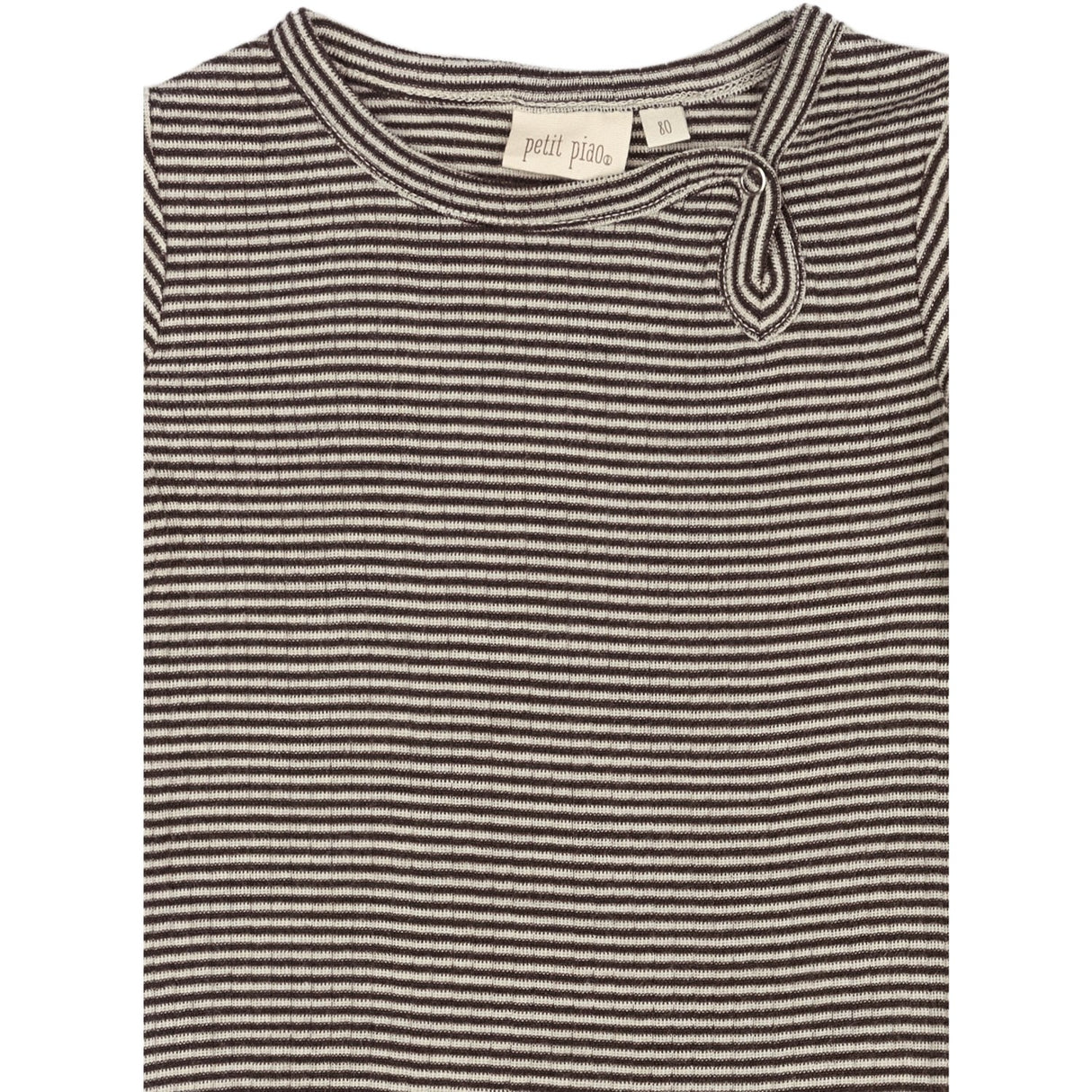 Petit Piao Coffee Bean/Dark Off White PPDante Body L/S Merino Uld Striped