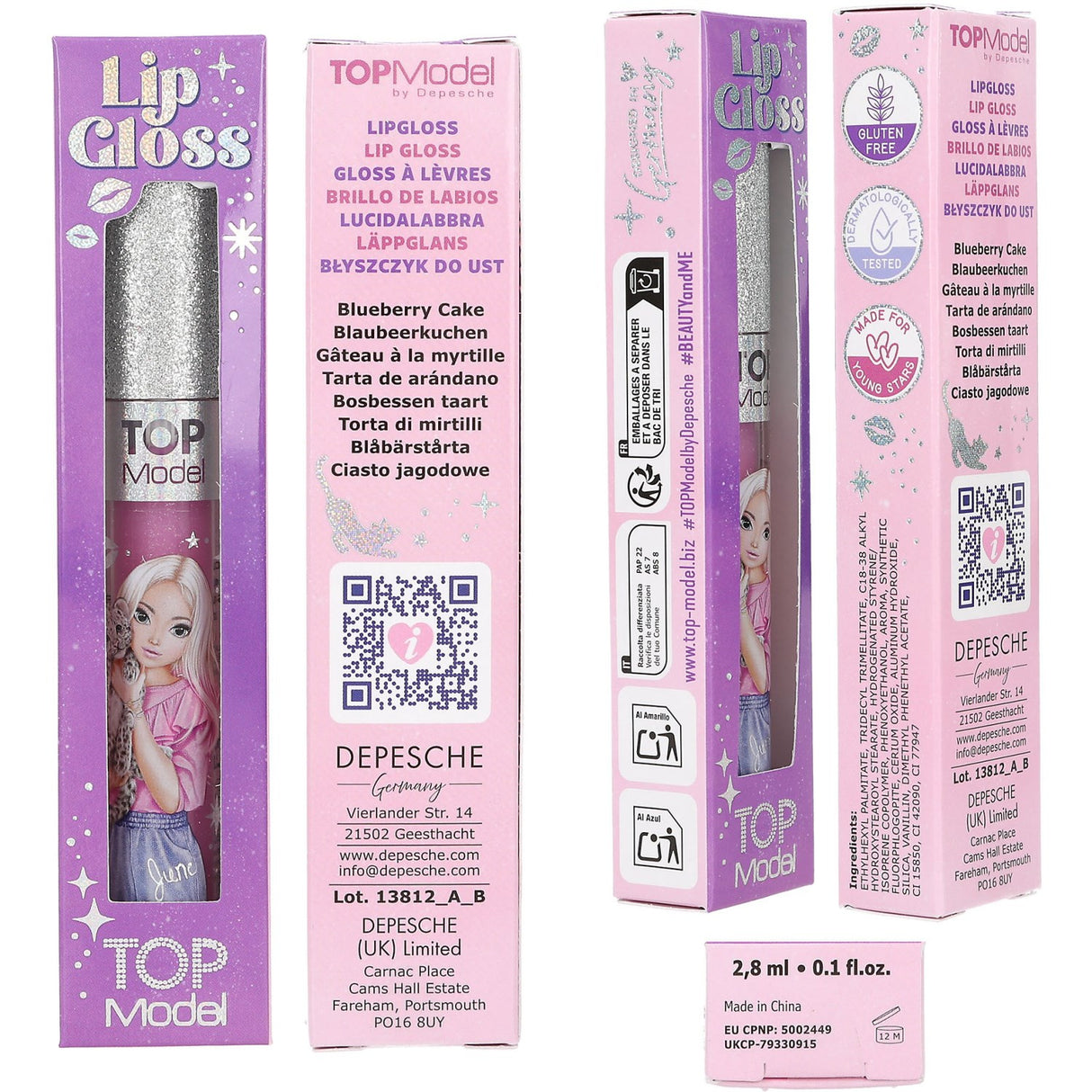 TOPModel Beauty And Me Pink Blueberry Lip Gloss Med Glitter Cap