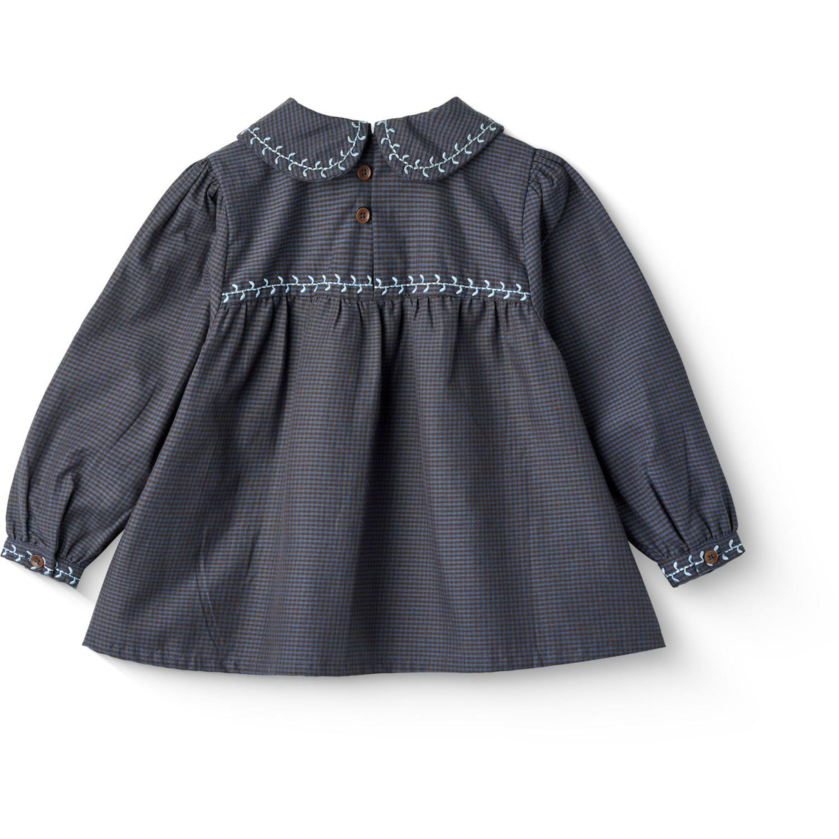 COPENHAGEN COLORS Brown/Blue Check Comb. Checkered Bluse W. Krave Og Embroidery