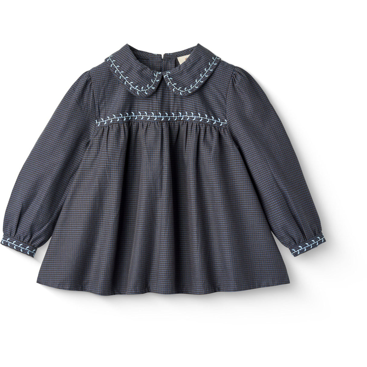 COPENHAGEN COLORS Brown/Blue Check Comb. Checkered Bluse W. Krave Og Embroidery