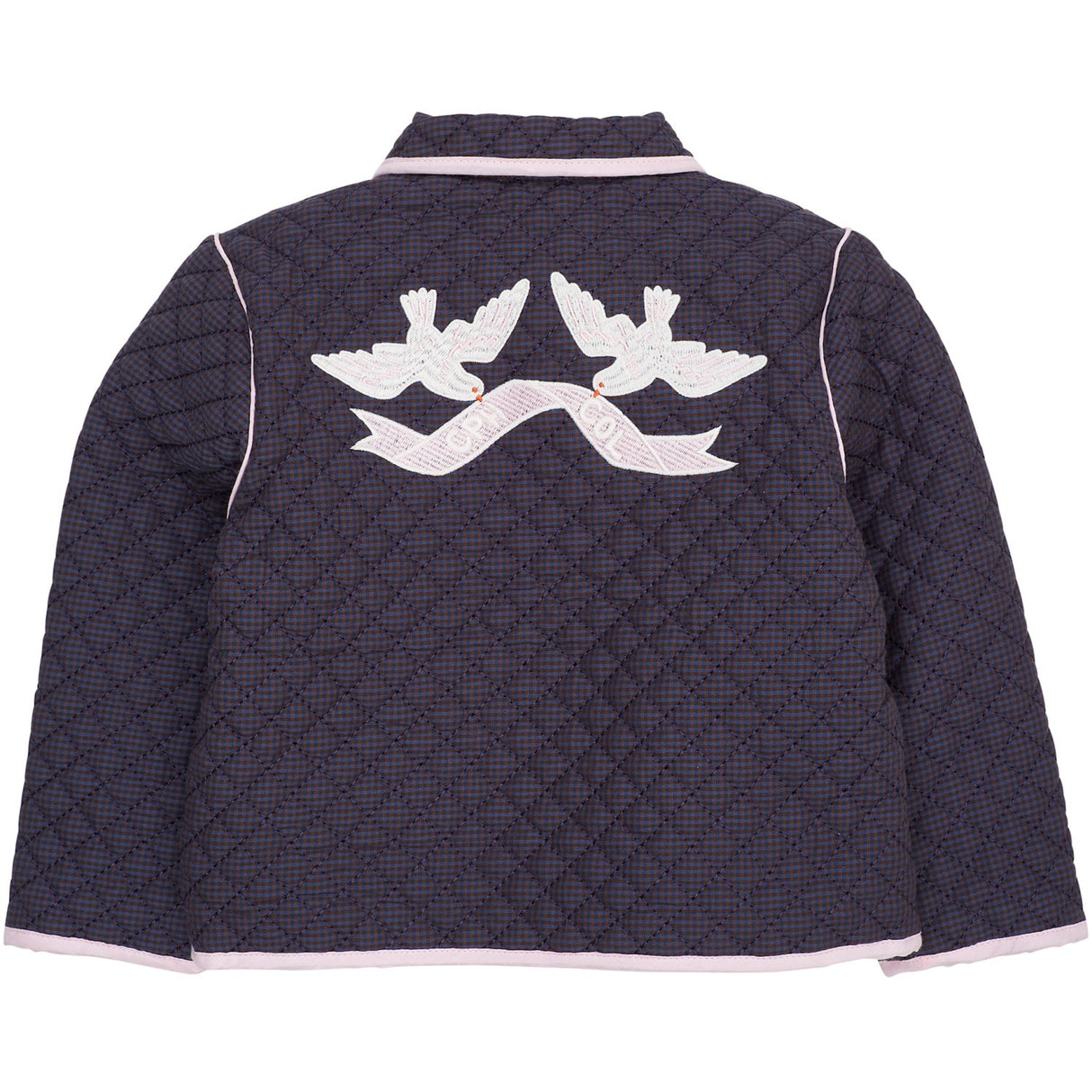 COPENHAGEN COLORS Brown/Blue Check Comb. Checkered Quiltet Jakke W. Embroidery