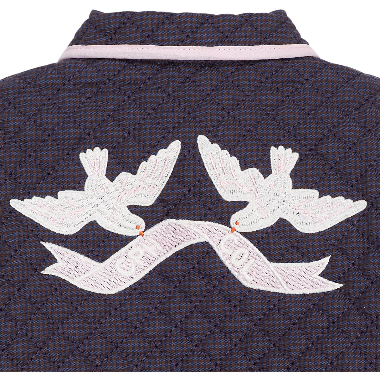 COPENHAGEN COLORS Brown/Blue Check Comb. Checkered Quiltet Jakke W. Embroidery