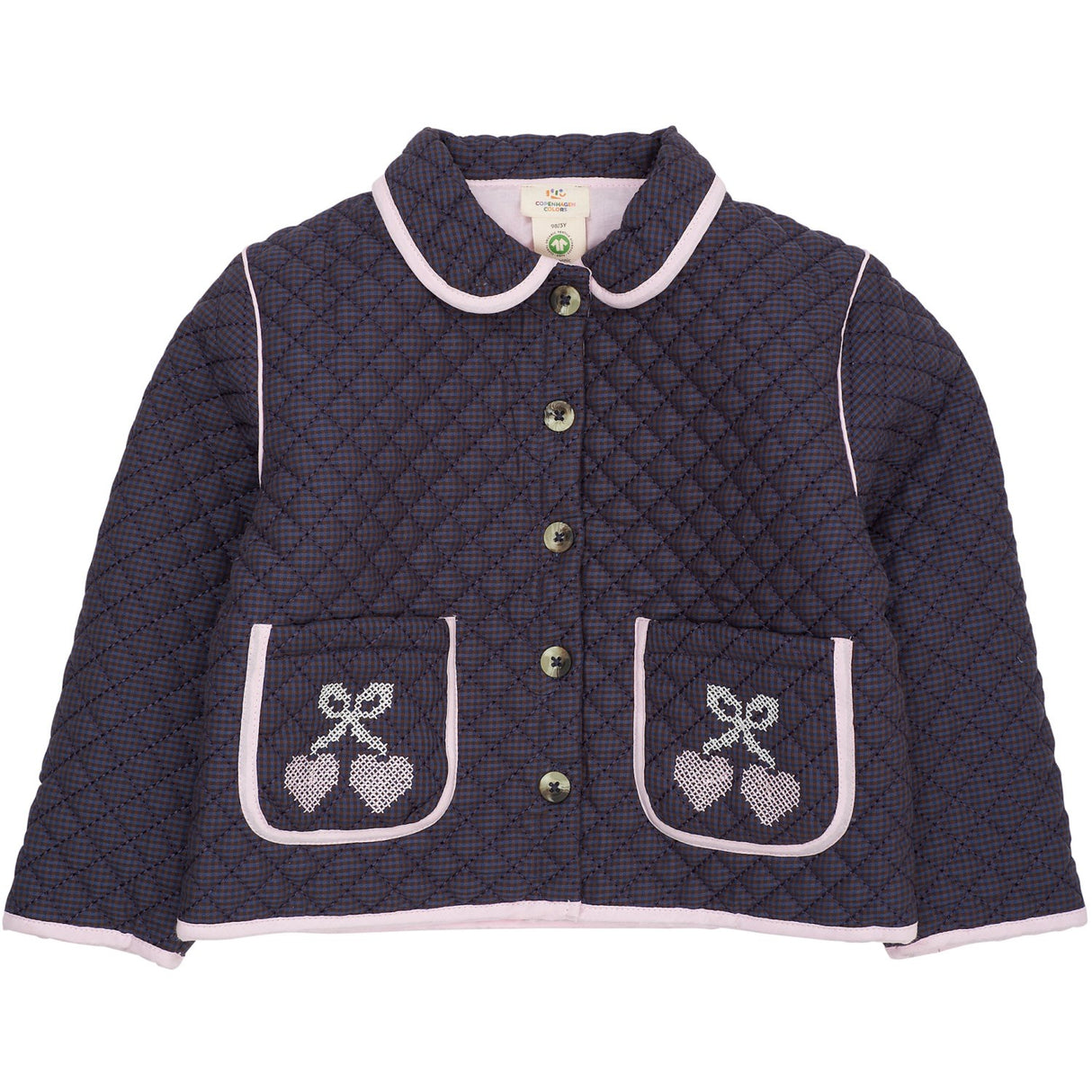 COPENHAGEN COLORS Brown/Blue Check Comb. Checkered Quiltet Jakke W. Embroidery
