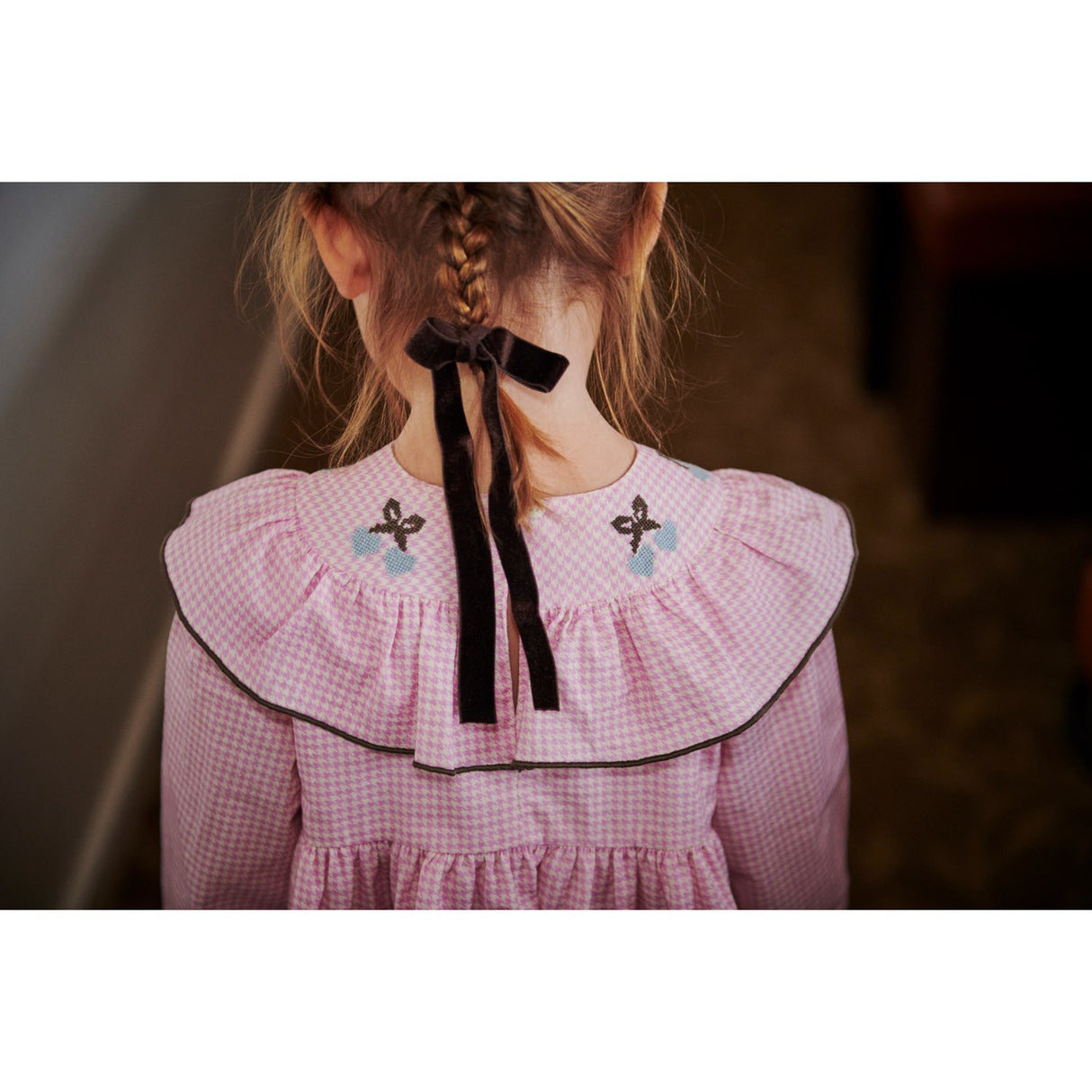 COPENHAGEN COLORS Syringa Comb. Houndstooth Flæse Kjole W. Embroidery