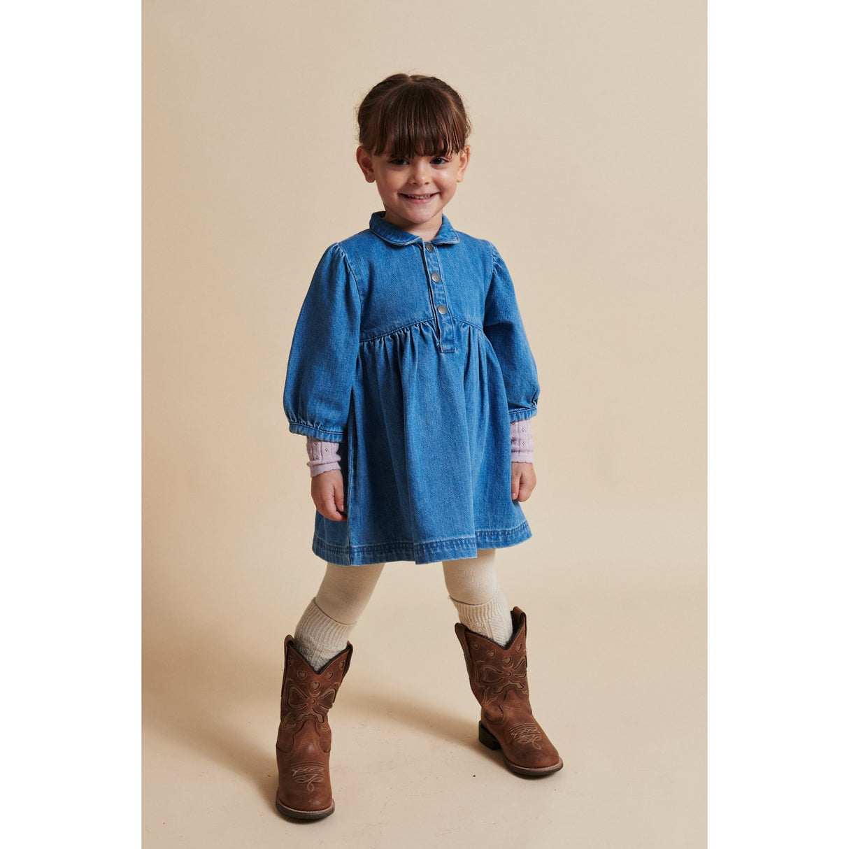 COPENHAGEN COLORS Indigo Blue Washed Organic Denim Kjole W. Puff Ærmer