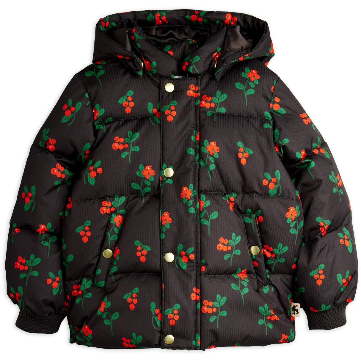 Mini Rodini Black Lingonberries AOP Hooded Puffer