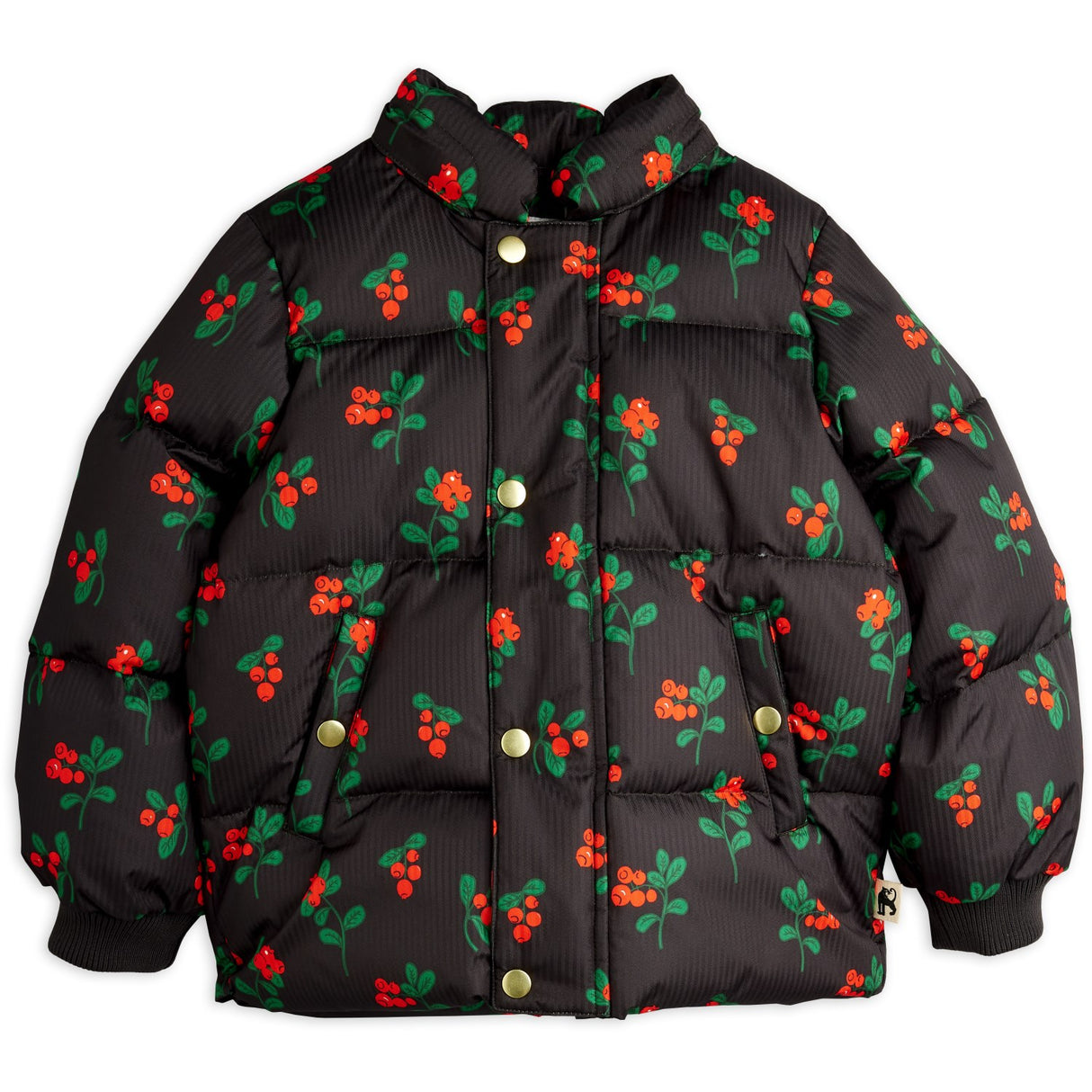 Mini Rodini Black Lingonberries AOP Hooded Puffer