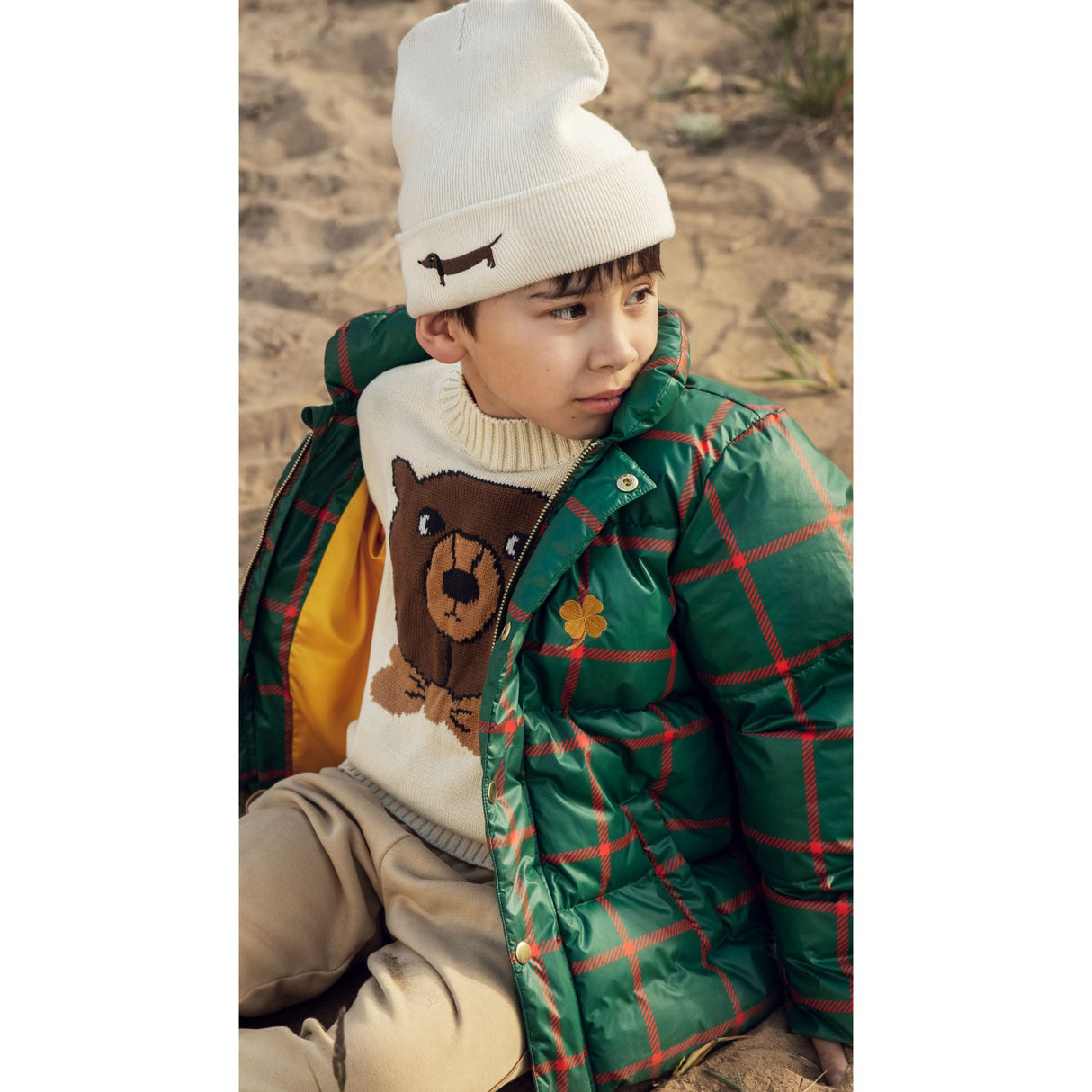 Mini Rodini Off-white Bjørn Intarsia Strik Sweater