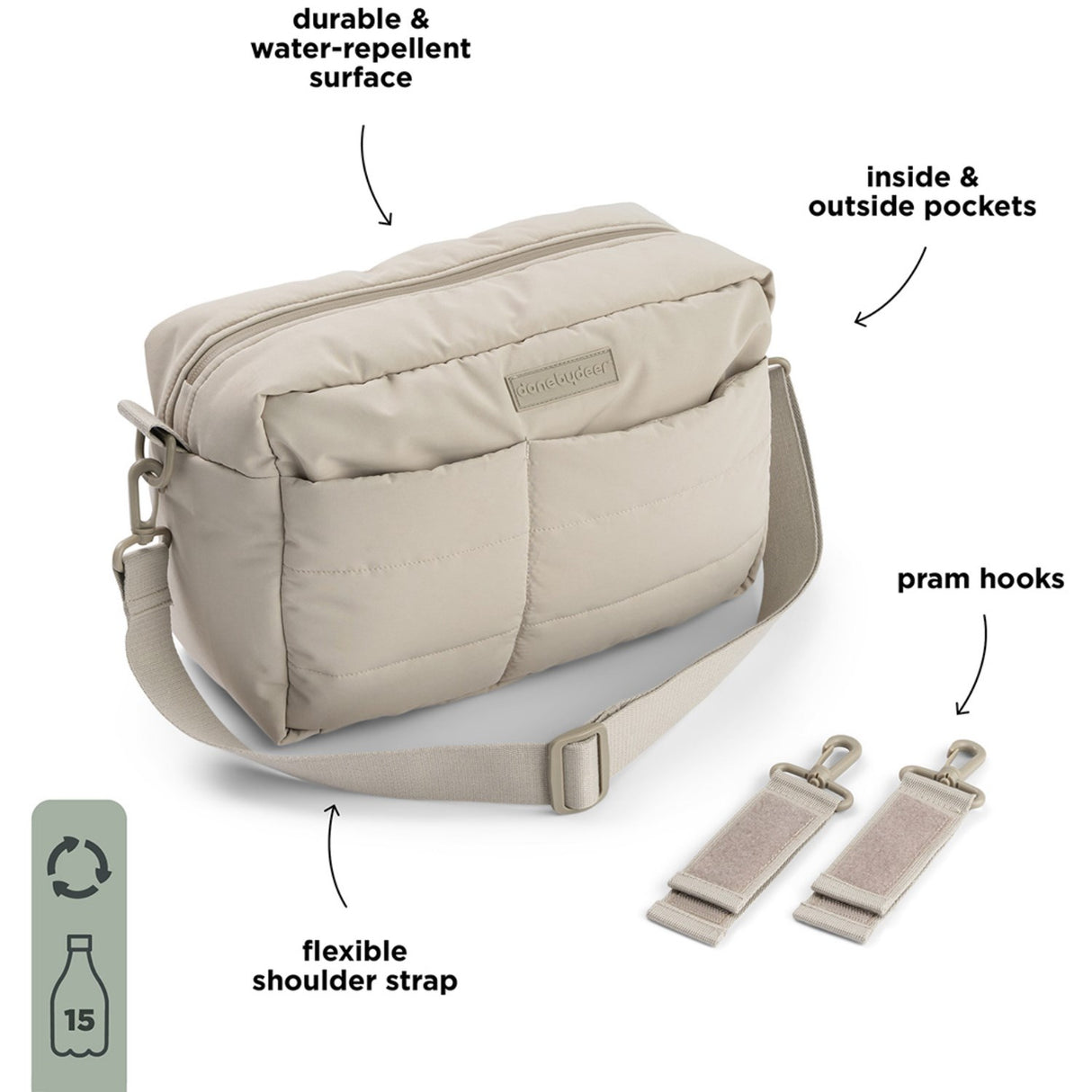 DonebyDeer Sand Quiltet Barnevognstaske