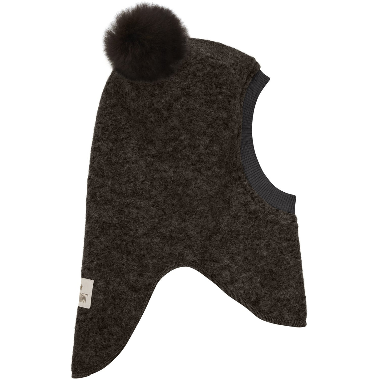 Huttelihut Dark Brown Melange Elefanthue Uld Alpaca Pompoms