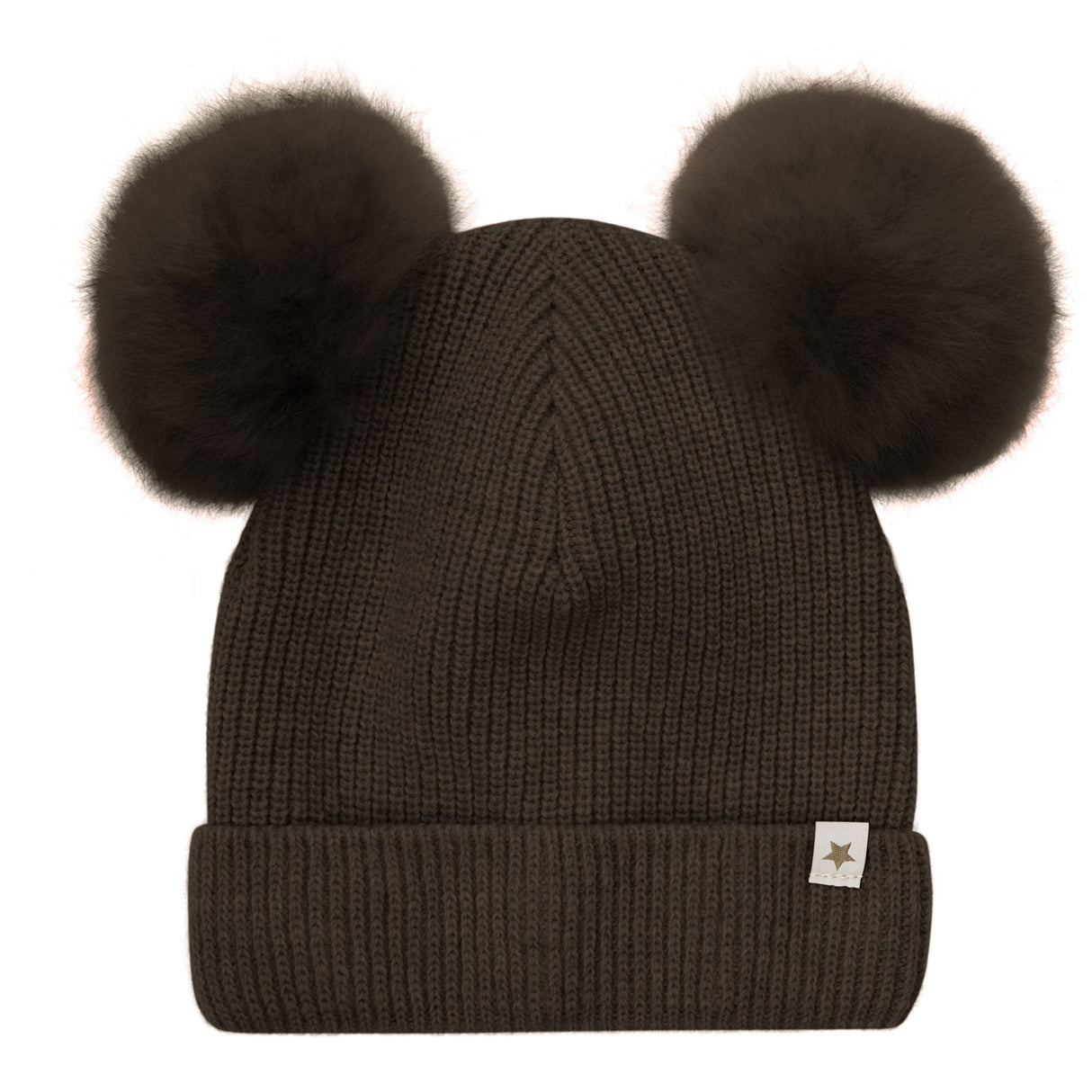 Huttelihut Dark Brown Melange Hue Strik Alpaca Pompoms