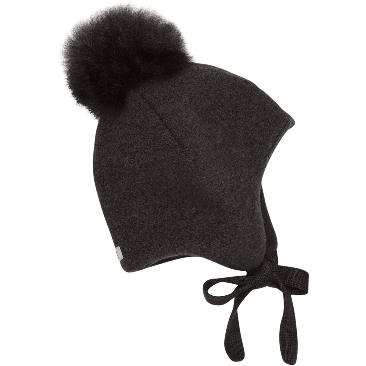 Huttelihut Dark Brown Melange Bonnet Uld Alpaca Pompom