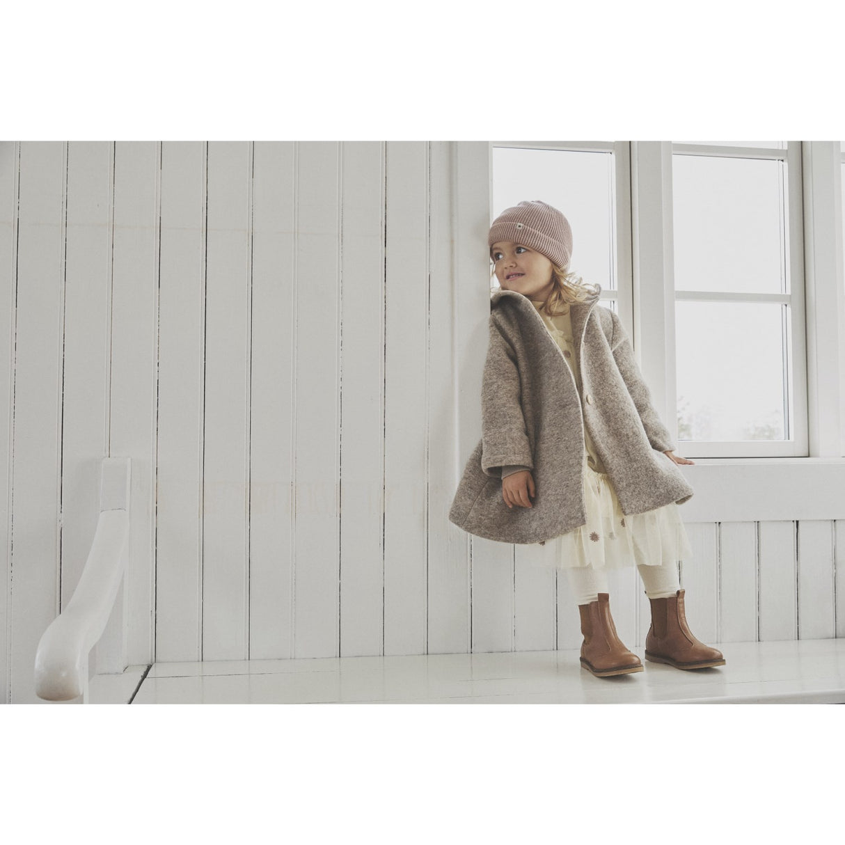 Huttelihut Camel Melange Frakke Hætte Uld W. Lining