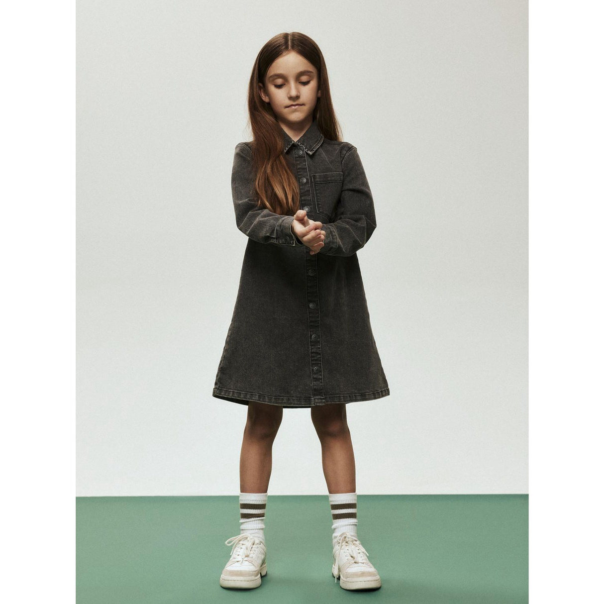Name It Medium Grey Denim Nkfjeannie Ls Dnm Kjole 2133-Ft B