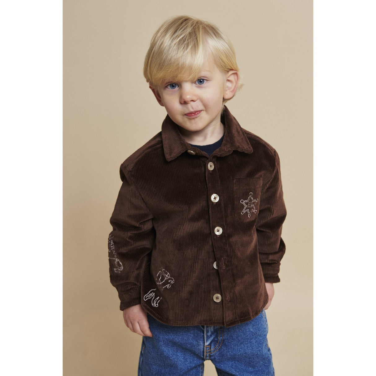 COPENHAGEN COLORS Dk Brown Comb Corduroy Overshirt W. Emb.