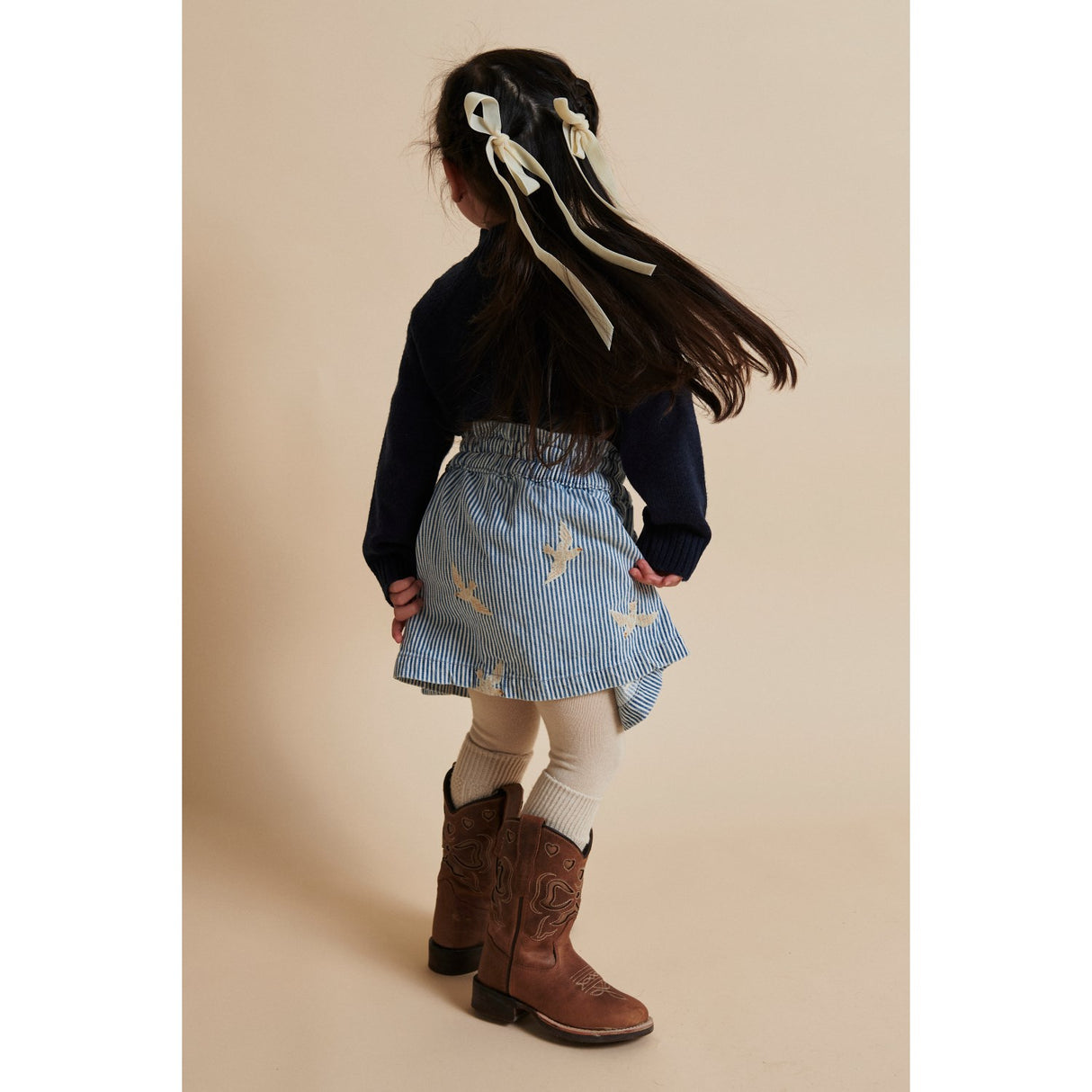 COPENHAGEN COLORS Denim Blue Stripe Y/D Twill Nederdel W. Embroirdey