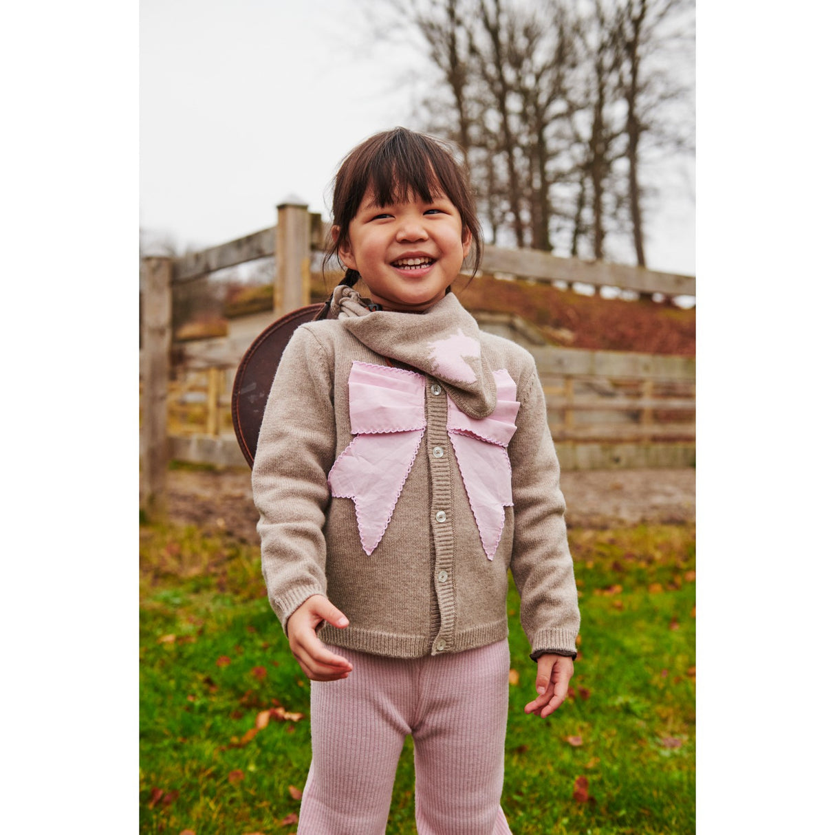 COPENHAGEN COLORS Sand/Lavender Comb. Cashmere Cardigan W. Poplin Sløjfe