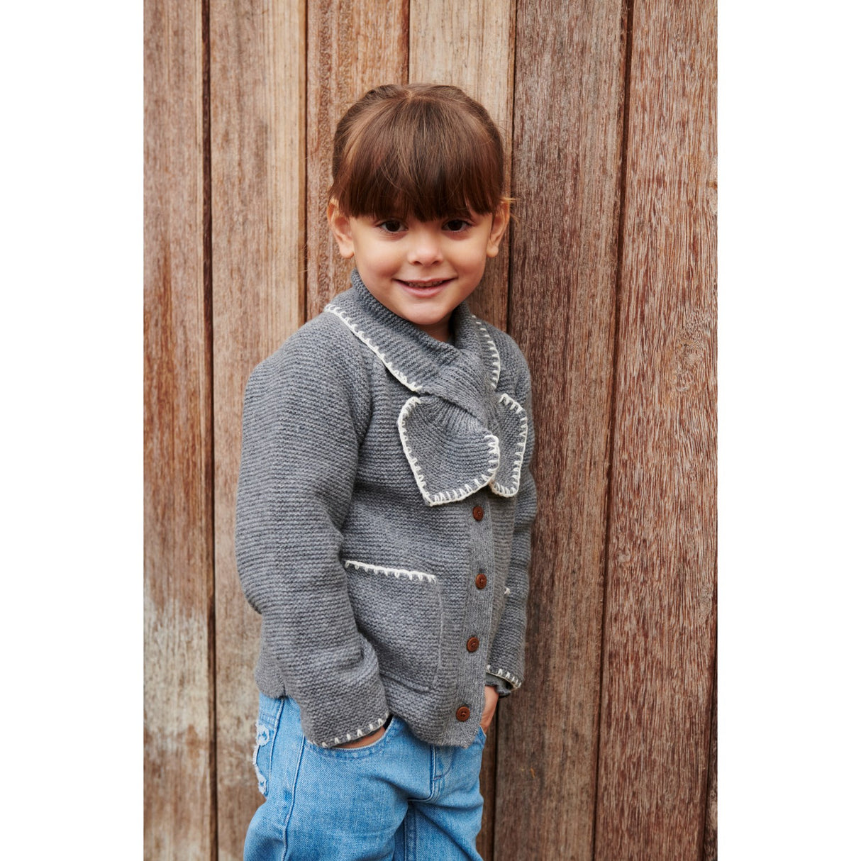 COPENHAGEN COLORS Dk Grey/Cream Comb. Lambswool Cardigan W. Krave