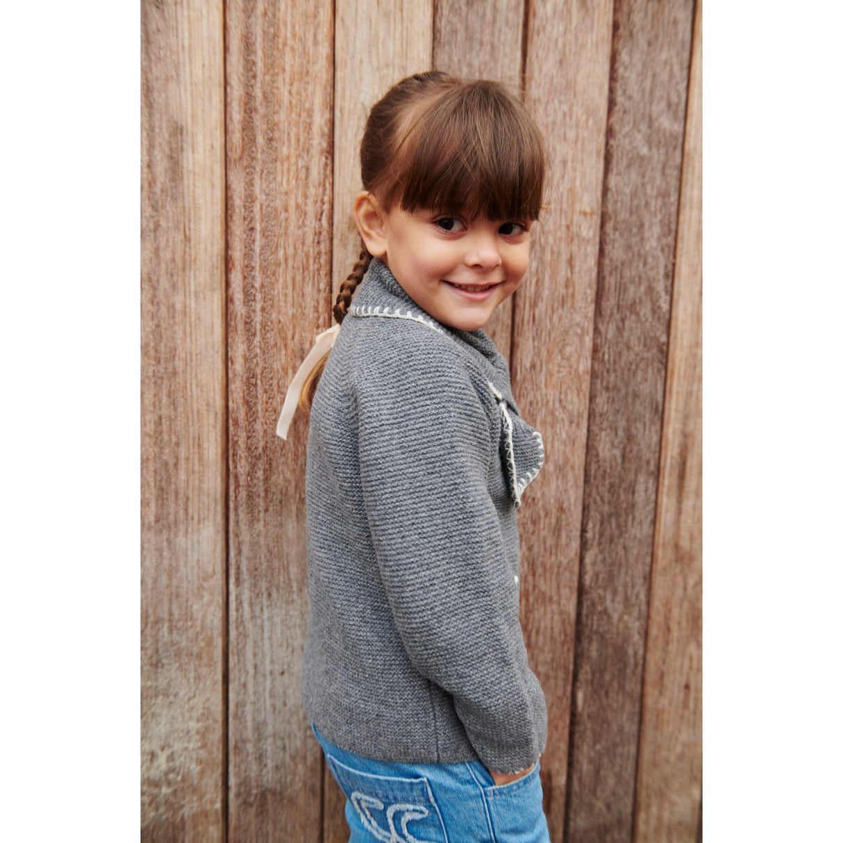 COPENHAGEN COLORS Dk Grey/Cream Comb. Lambswool Cardigan W. Krave