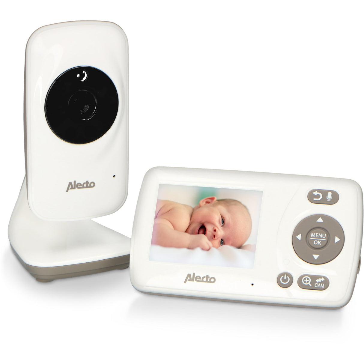 Alecto White/Taupe Video Babyalarm 2,4 Tommer Farve Display