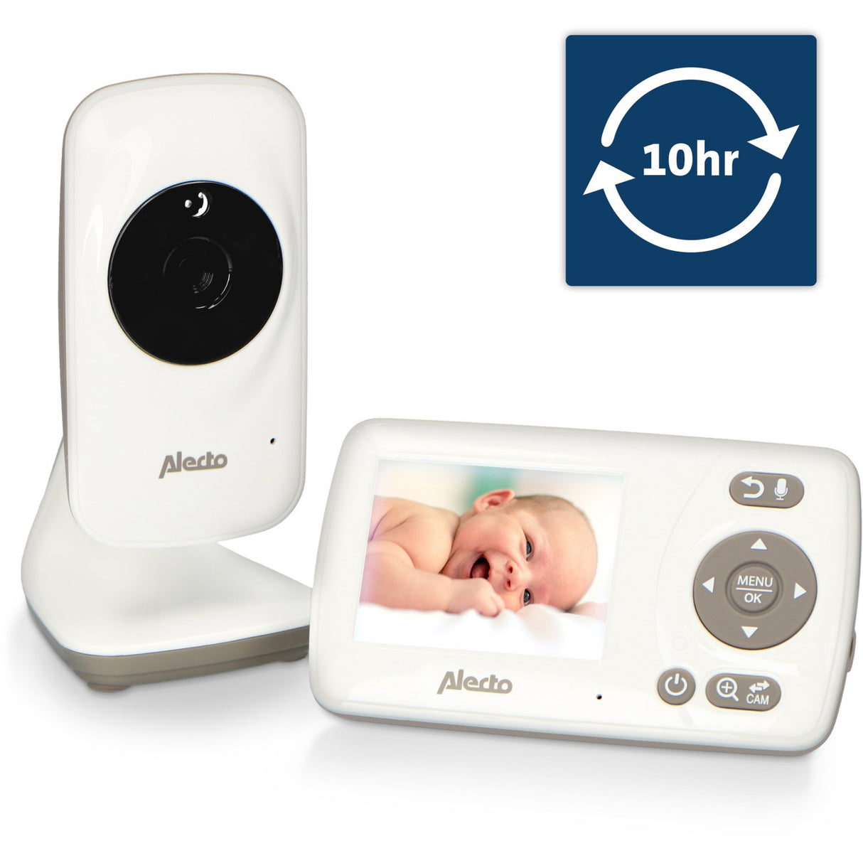 Alecto White/Taupe Video Babyalarm 2,4 Tommer Farve Display