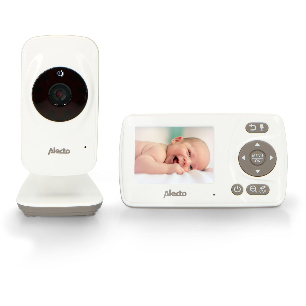 Alecto White/Taupe Video Babyalarm 2,4 Tommer Farve Display