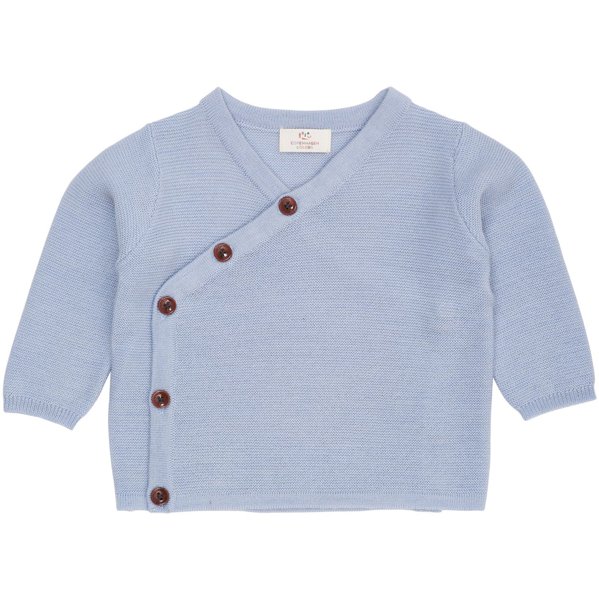 COPENHAGEN COLORS Dusty Blue Merino Baby Cross-Over Cardigan In Garter Stitch
