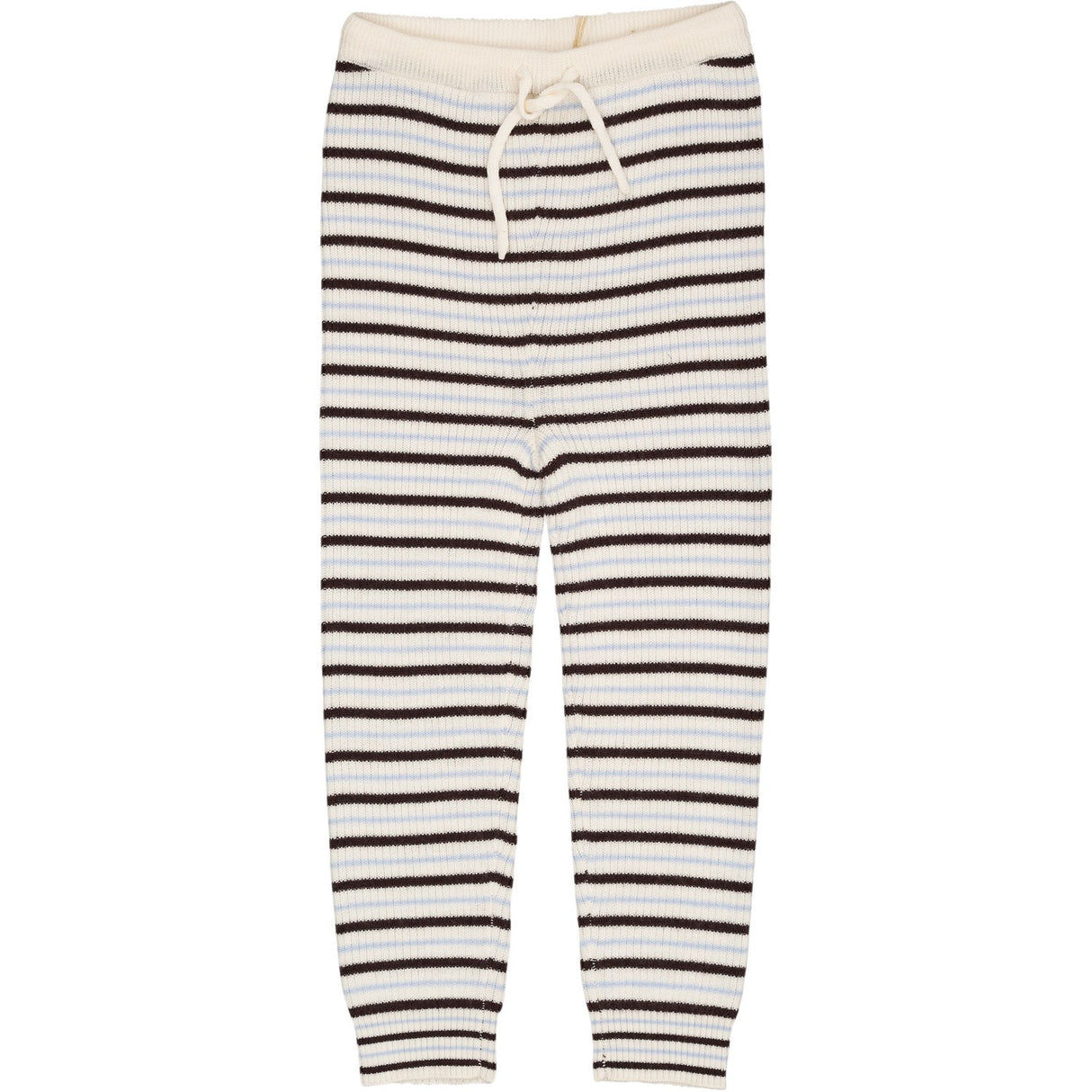 COPENHAGEN COLORS Cream/Dk.Brown/Dusty Blue Combi Merino Classic Rib Leggings W. Drawstrings