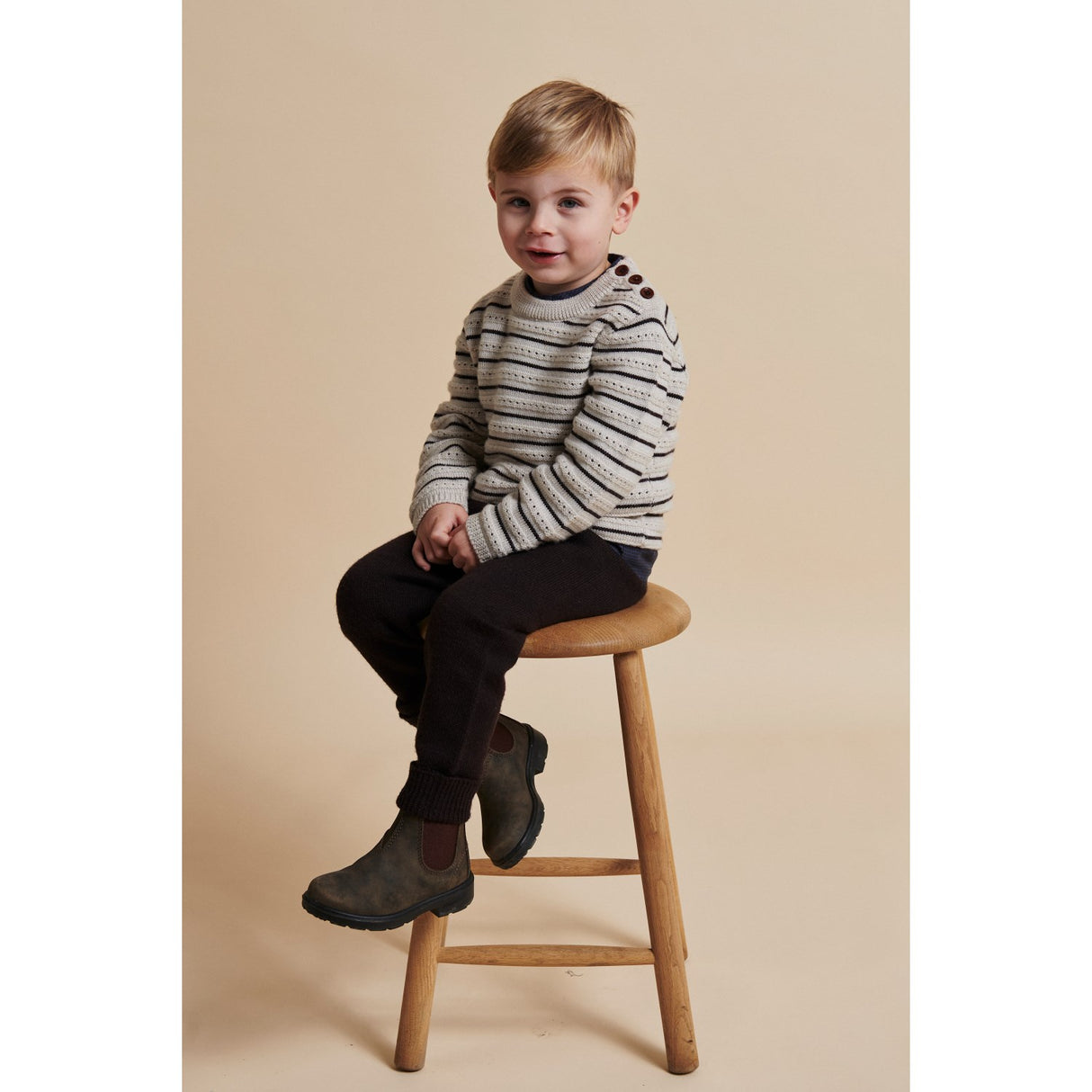 COPENHAGEN COLORS Pale Cream Mel./Dk Brown Comb Merino Pattern Sweater