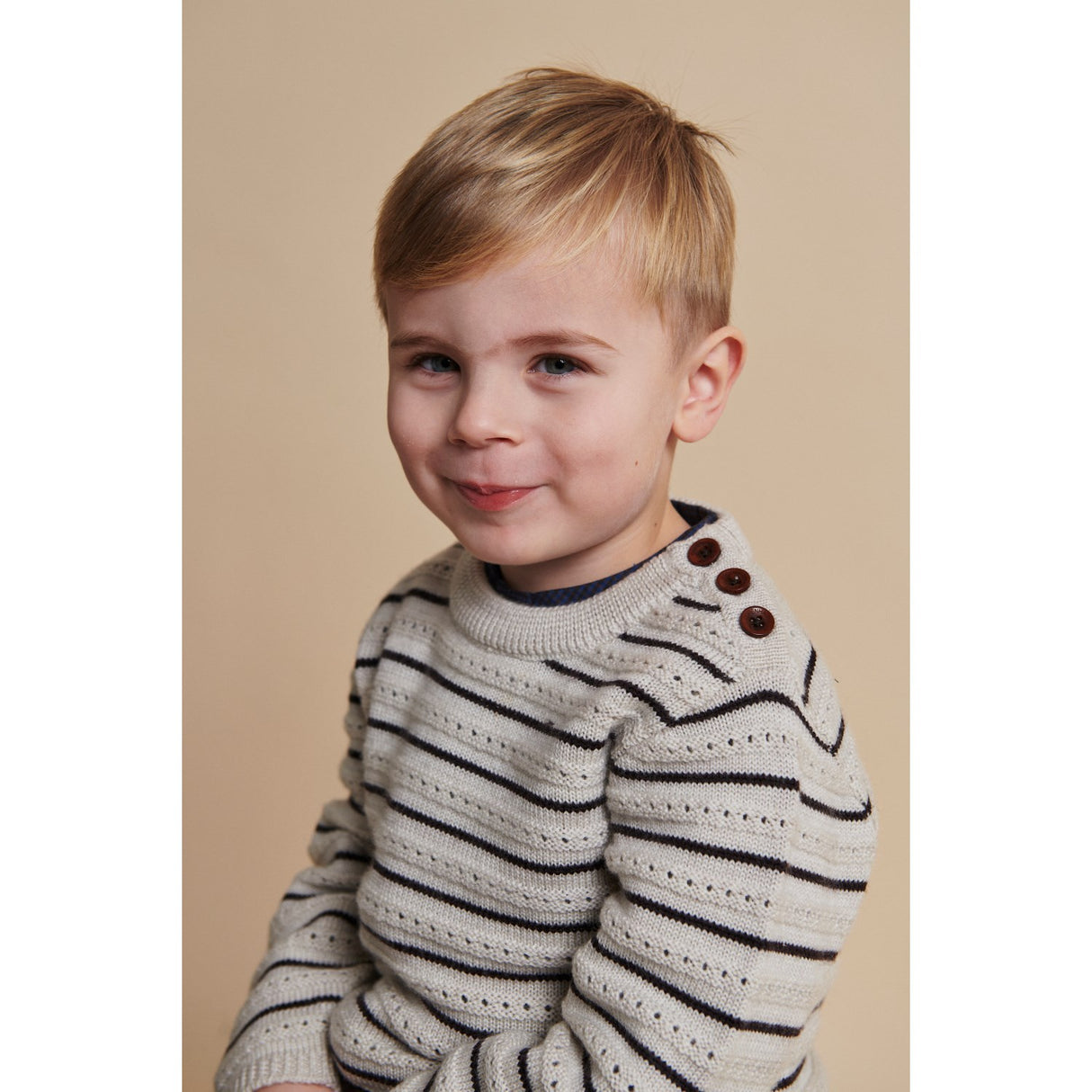 COPENHAGEN COLORS Pale Cream Mel./Dk Brown Comb Merino Pattern Sweater