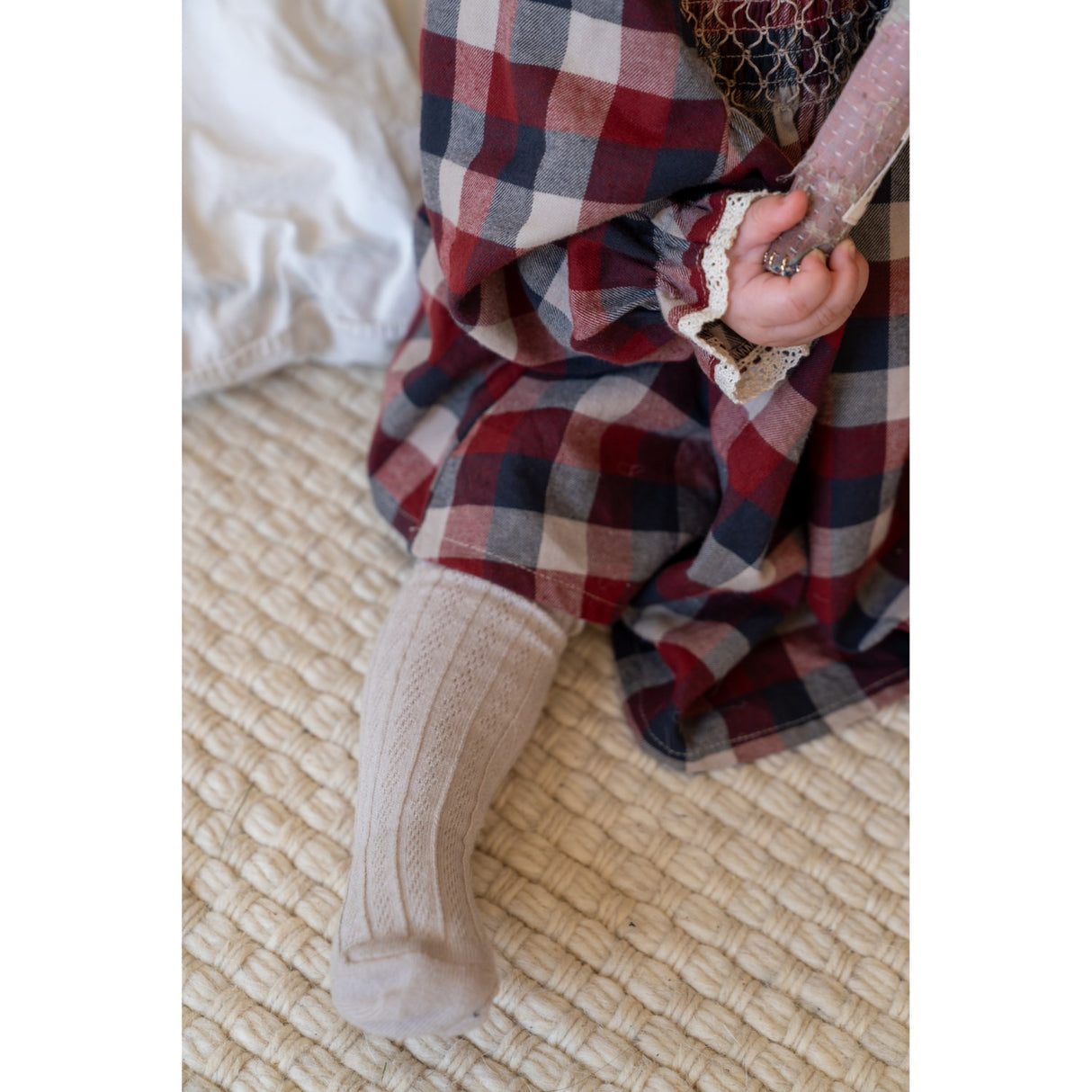 Wheat Red Blue Check Kjole L/S Lace Bella