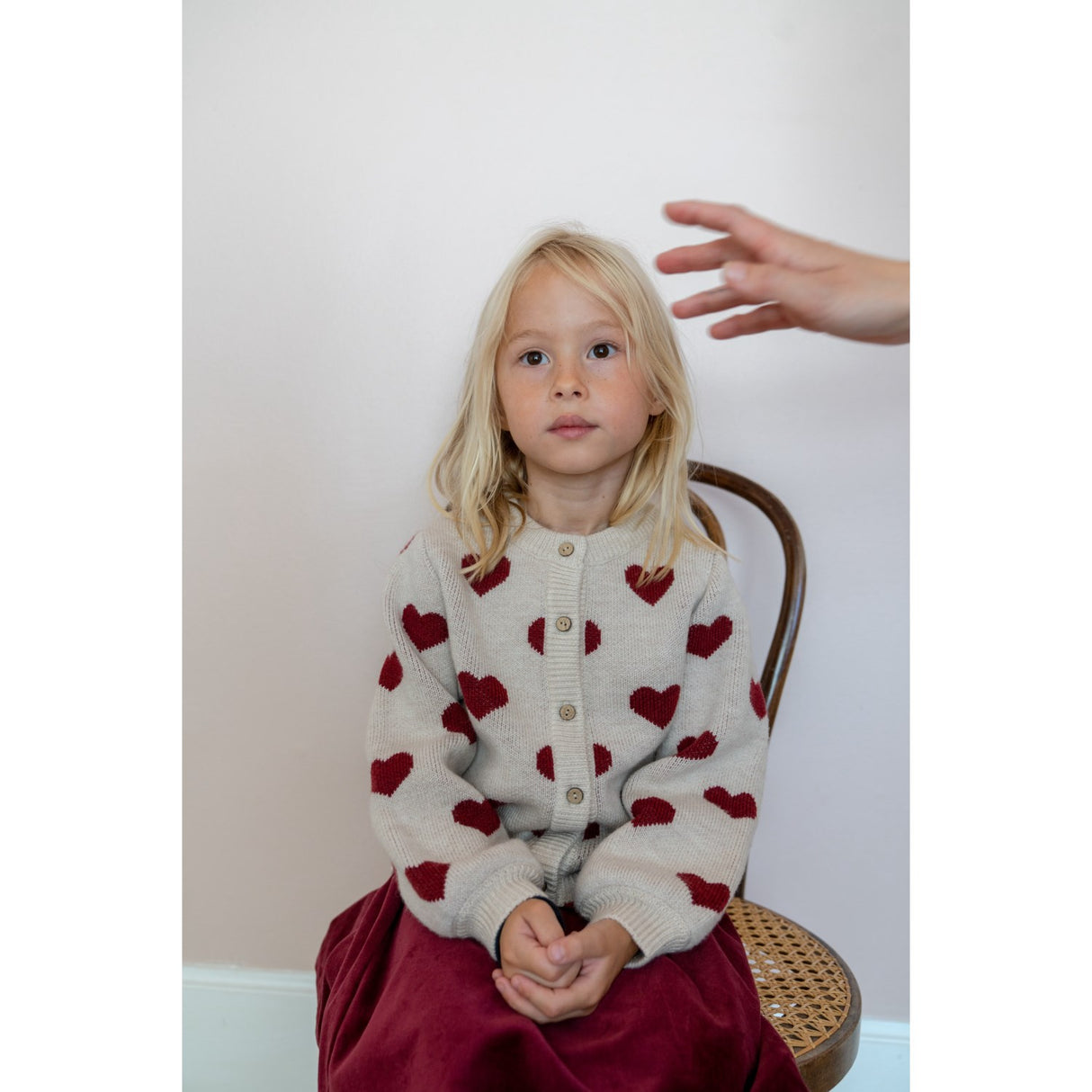 Wheat Offwhite Melange Jacquard Cardigan Hearts