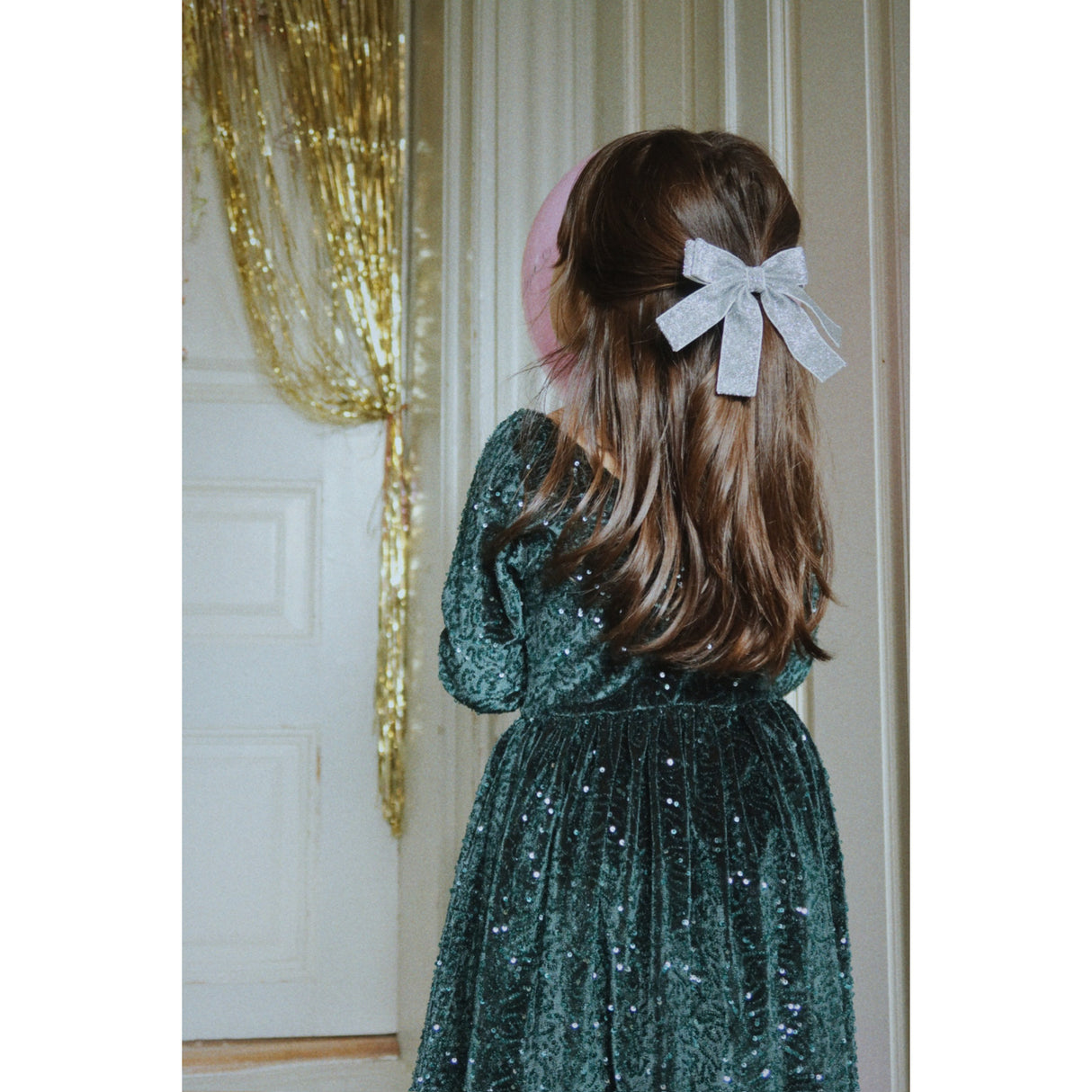Konges Sløjd Silver Glitter Fløjl Dobbelt Sløjfe Hair Barrette