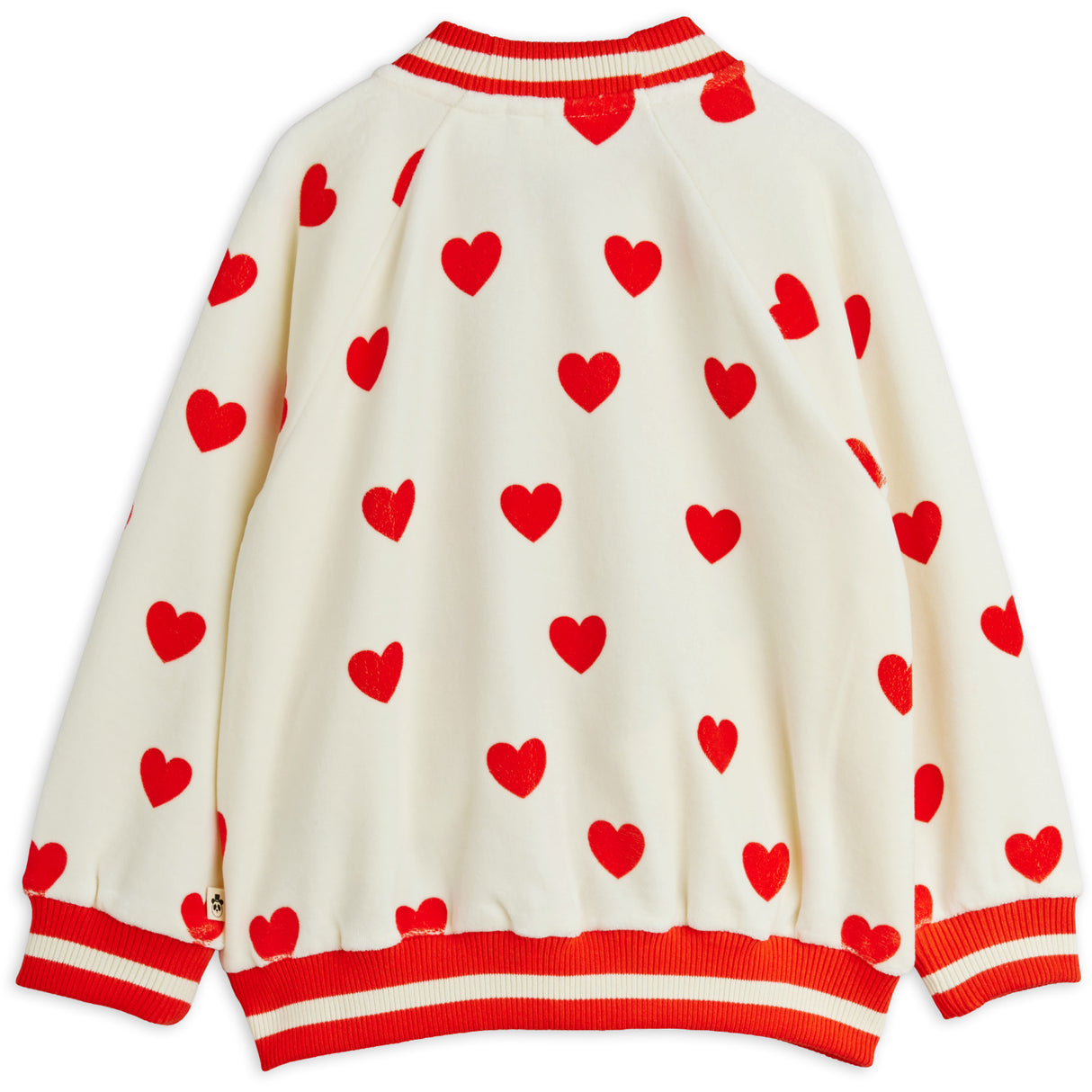 Mini Rodini White Hearts AOP Velour Baseball Cardigan